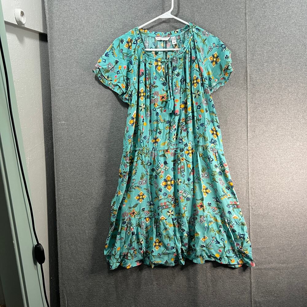 Canyon Retreat Petite Flutter Sleeve Dress with Tassel Turquoise, Petite Large